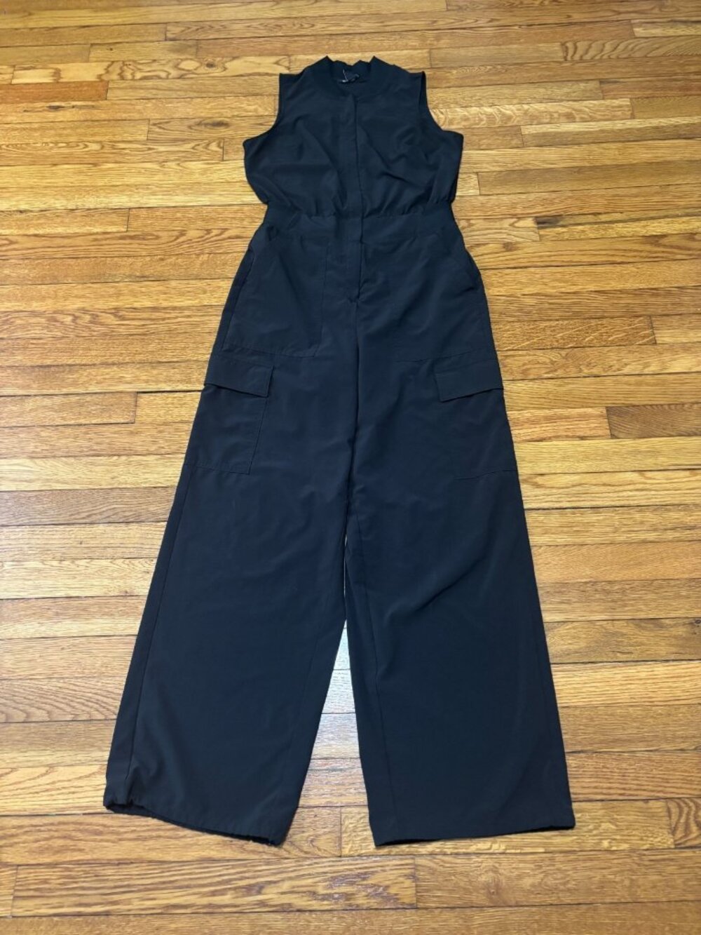 Athleta Brooklyn Heights Jumpsuit Womens 4 Black Sleeveless Wide Leg Zip Front